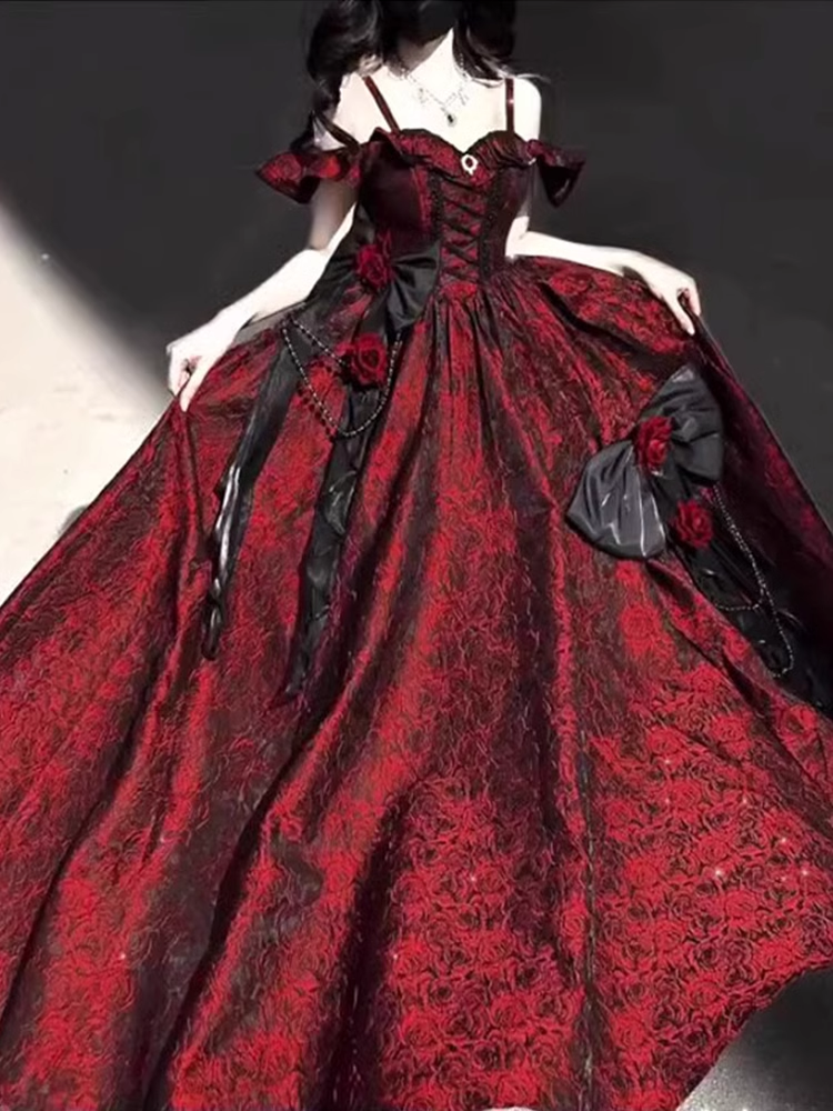 Vintage Ball Gown Straps Long Burgundy Ruffles Lace Prom Dresses Birthday Outfits Secondary image