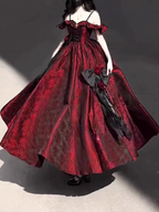 Vintage Ball Gown Straps Long Burgundy Ruffles Lace Prom Dresses Birthday Outfits