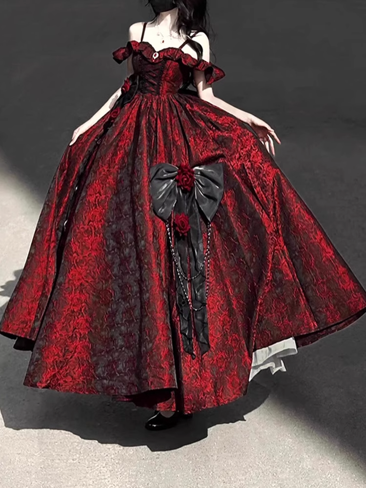Vintage Ball Gown Straps Long Burgundy Ruffles Lace Prom Dresses Birthday Outfits Main image
