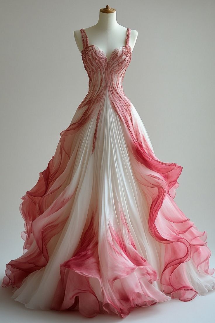 Gradient Pink A-Line V Neck Tulle Long Prom Dresses,Gradient Pink Formal Party Dress Main image