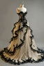 Vintage Ball Gown Sweetheart Black Tulle Prom Dresses Long Ruffles Evening Dress