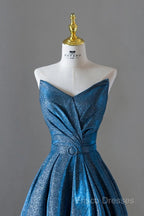 Vintage Ball Gown Sweetheart Blue Sequin Long Formal Prom Gown Fairy Formal Prom Dress