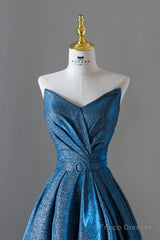 Vintage Ball Gown Sweetheart Blue Sequin Long Prom Gown Fairy Prom Dresses