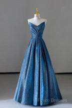 Vintage Ball Gown Sweetheart Blue Sequin Long Formal Prom Gown Fairy Formal Prom Dress