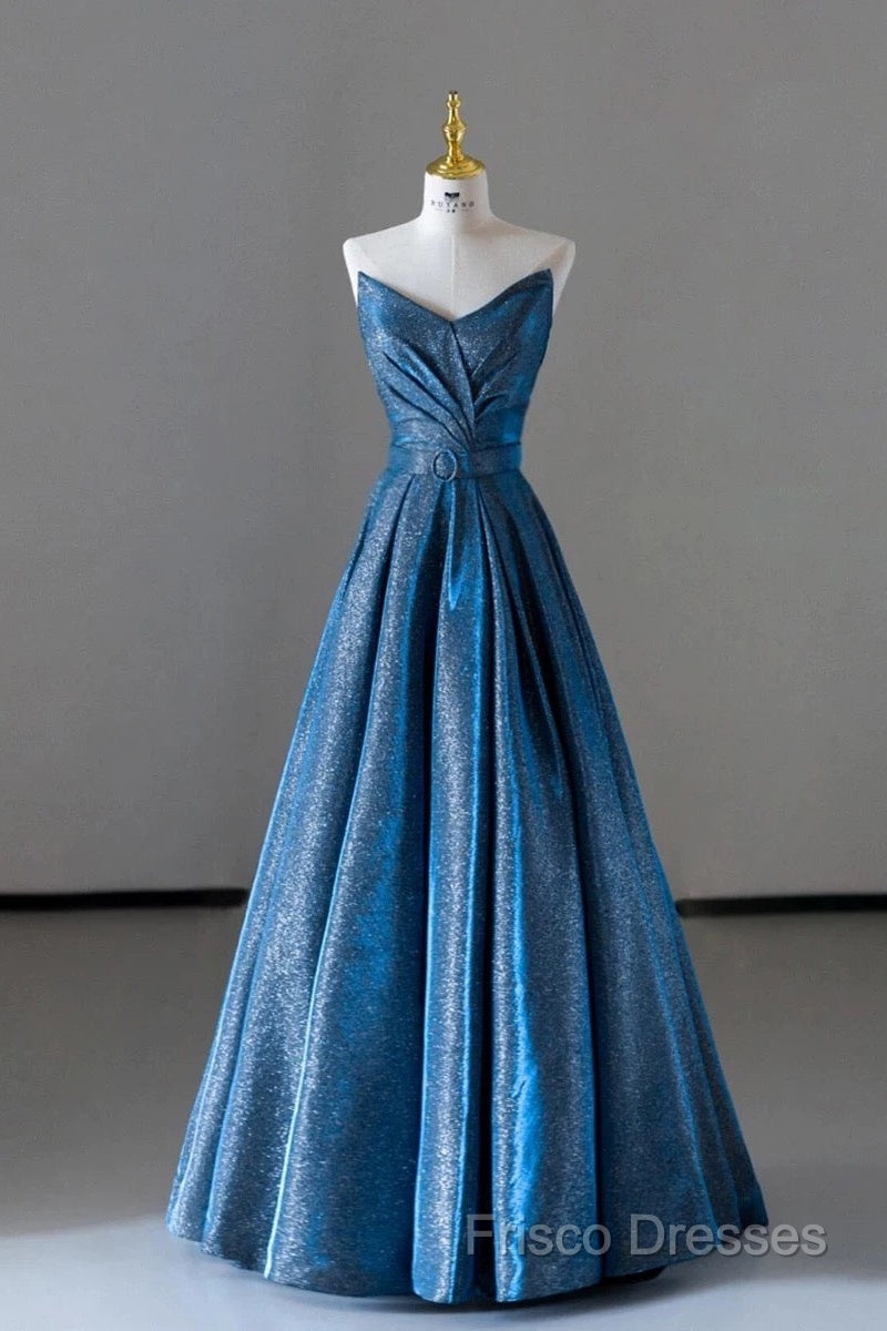 Vintage Ball Gown Sweetheart Blue Sequin Long Formal Prom Gown Fairy Formal Prom Dress