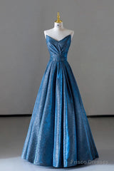 Vintage Ball Gown Sweetheart Blue Sequin Long Prom Gown Fairy Prom Dresses