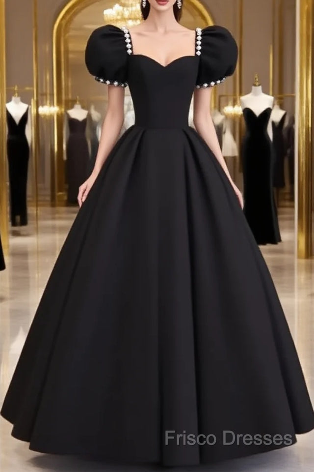 Vintage Ball Gown Sweetheart Satin Black Long Formal Prom Dress Formal Dress Main image