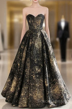 Vintage Ball Gown Sweetheart Sleeveless Long Formal Prom Gown Fairy Black Formal Prom Dress