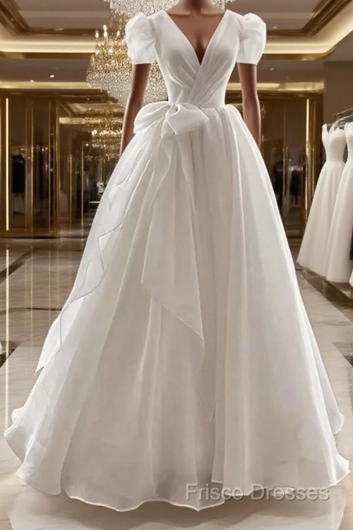 Vintage Ball Gown V Neckline Chiffon White Long Wedding Dress Brides Dress
