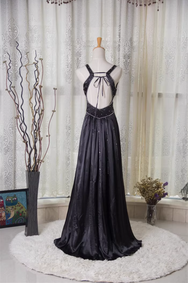 open lace back dress Vintage Black A-Line V-Neck Open Back Butterfly Rhinestone Beaded Sati –  Frisco Dresses
