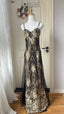 Vintage Black And Gold Mermaid Strappy Sequin Embroidered Long Prom Dress Evening Dress