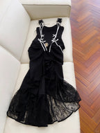 Vintage Black Mermaid Lace And Satin Long Prom Dress