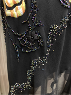 Vintage Black Mermaid Spaghetti Strap Gold Rose Beaded Embroidery Chiffon Long Prom Dress Evening Dress