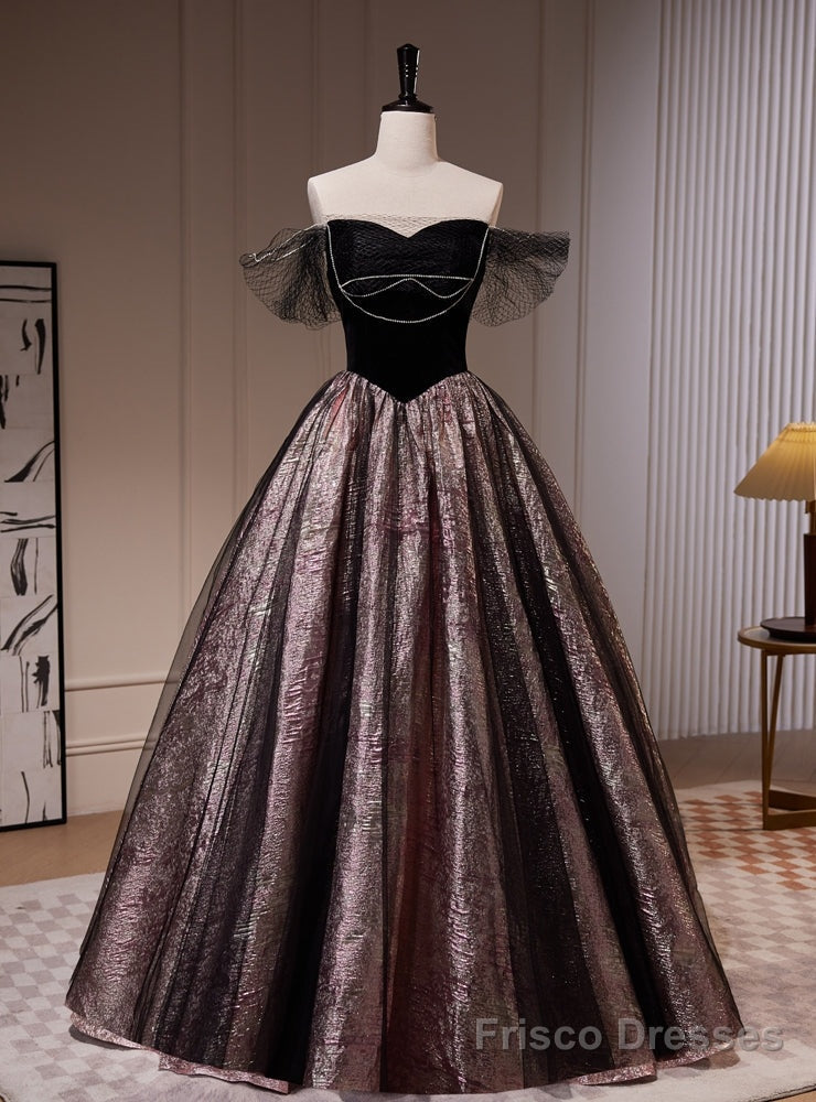 Vintage Black Off the Shoulder Beading Prom Dress Main image