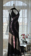 Vintage Black Pink Diamond Halter Neck Chiffon Mermaid Evening Gown Prom Dress