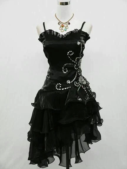Vintage Black Straps Beaded Evening Dress Ruffled Homecoming Dress Main image