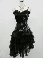 Vintage Black Straps Beaded Evening Dress Ruffled Homecoming Dress