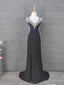 Vintage Black V-Neck Beaded Chiffon Long Prom Dress Evening Dress