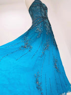 Vintage Blue A-Line Thin Strap Beaded Chiffon Long Prom Dress Evening Dress