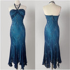 Vintage Blue Chiffon Long Prom Dresses Elegant  Beaded Party Dresses