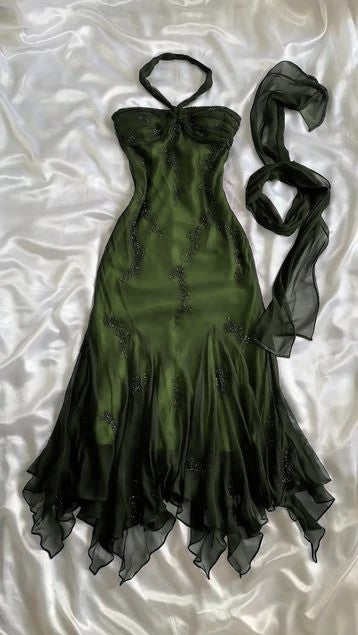 Vintage Blue Chiffon Long Prom Dresses Elegant  Beaded Party Dresses