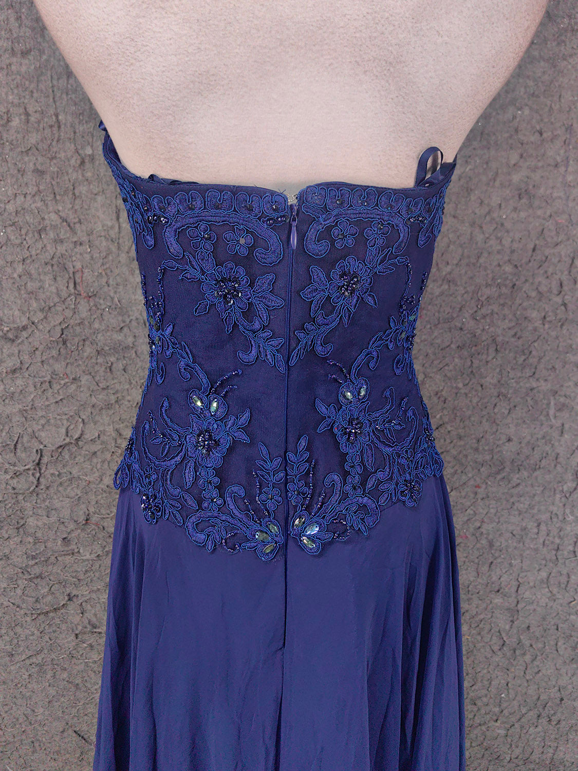 Vintage Blue Sweetheart Neck Embroidered Chiffon Long Prom Dress Evening Dress