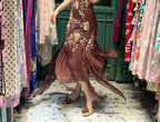 Vintage Brown Irregular Strap Beaded Sequined Prom Dress Evening Dress