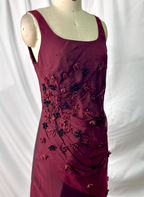 Vintage Burgundy 3D Beaded Flower Square Neck Chiffon Long Prom Dress Evening Dress