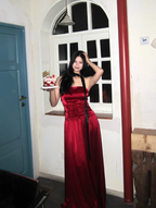 Vintage Burgundy A-Line Strapless Satin Long Prom Dress Evening Dress