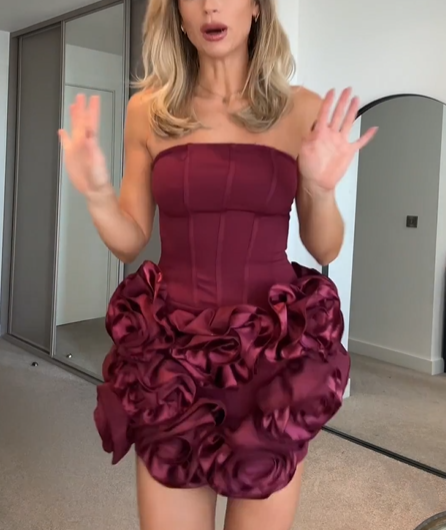 Vintage Burgundy Satin Pleated Mini Homecoming Dress Cocktail Dress Secondary image