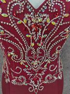 Vintage Burgundy Spaghetti Strap V-Neck Beaded Chiffon Long Prom Dress Evening Dress
