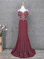 Vintage Burgundy Spaghetti Strap V-Neck Beaded Chiffon Long Prom Dress Evening Dress
