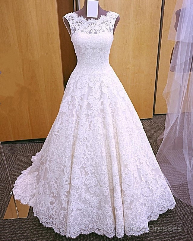 Vintage Cap Sleeves Open Back Lace Wedding Dresses Main image