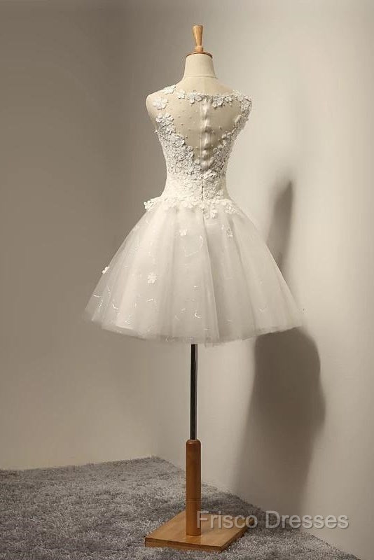 Vintage Cap Sleeves Short Tulle Lace Appliques Wedding Dress