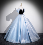 Vintage Court Blue Off-Shoulder Bow Velvet Satin Long Ball Gown Evening Dress Sweet 16 Dress