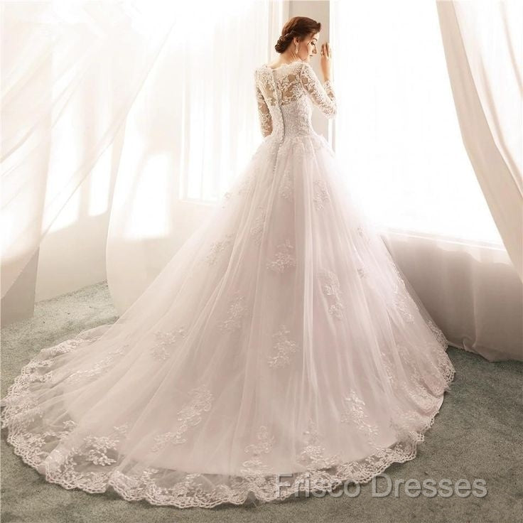 Vintage Custom Long Sleeves Lace Wedding Dress Cheap Appliques