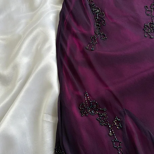 Vintage Dark Purple Halter-Neck Beaded Ruffled Charming Prom Dress Eve – Frisco Dresses