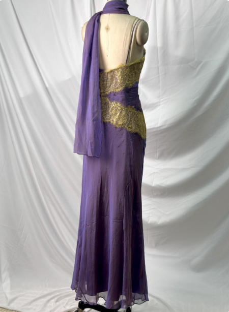 Vintage Deep Purple Gold Lace Thin Strap V-Neck Chiffon Long Prom Dress Evening Dress Secondary image