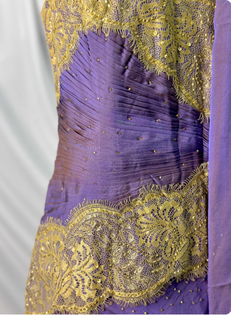 Vintage Deep Purple Gold Lace Thin Strap V-Neck Chiffon Long Prom Dress Evening Dress