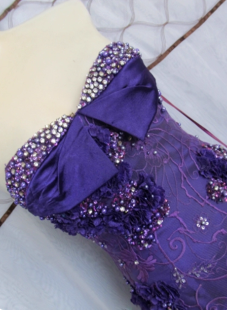 Vintage Deep Purple Mermaid Strapless 3D Floral Beaded Tulle Long Prom Dress Evening Dress Secondary image
