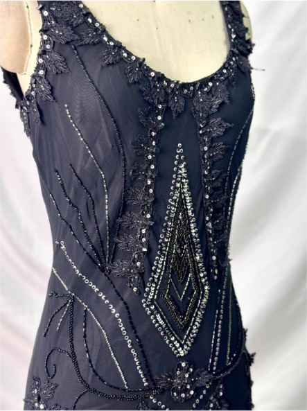Vintage Elegant Black Mermaid Asymmetrical Hem Beaded Chiffon Long Prom Dress Evening Dress