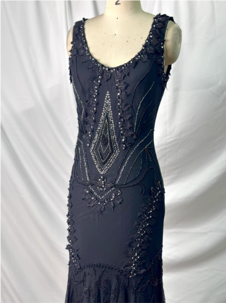 Vintage Elegant Black Mermaid Asymmetrical Hem Beaded Chiffon Long Prom Dress Evening Dress