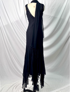 Vintage Elegant Black Mermaid Asymmetrical Hem Beaded Chiffon Long Prom Dress Evening Dress