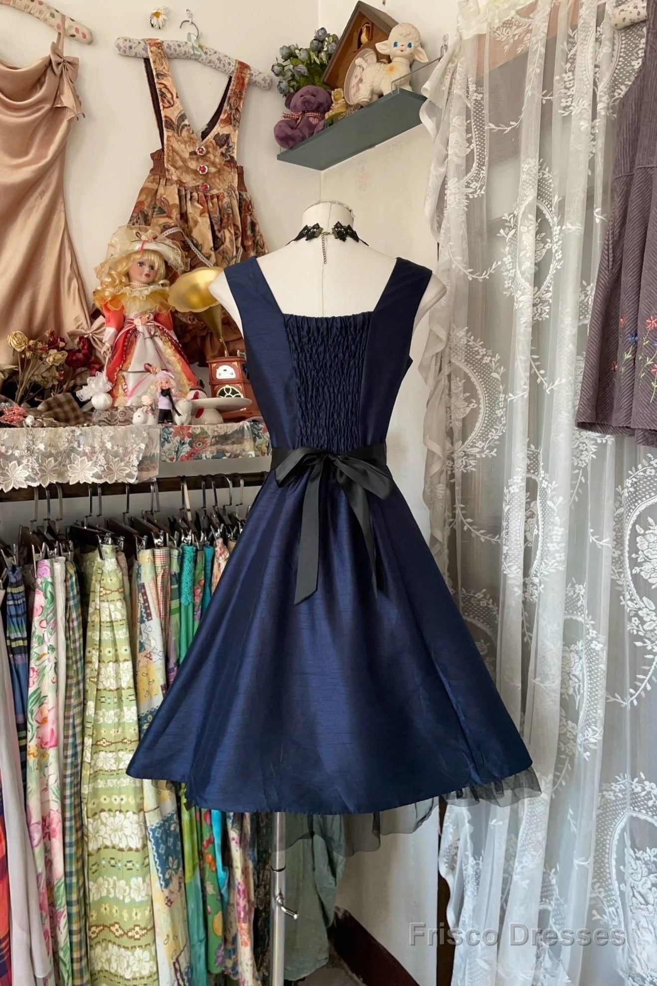 Vintage Fashion A Line Navy Blue Short Length Homecoing Birthday Dress Prom Dresses Main image