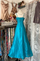 Vintage Fashion A Line Spaghetti Straps Blue Floor Length Evening Dress Prom Dresses