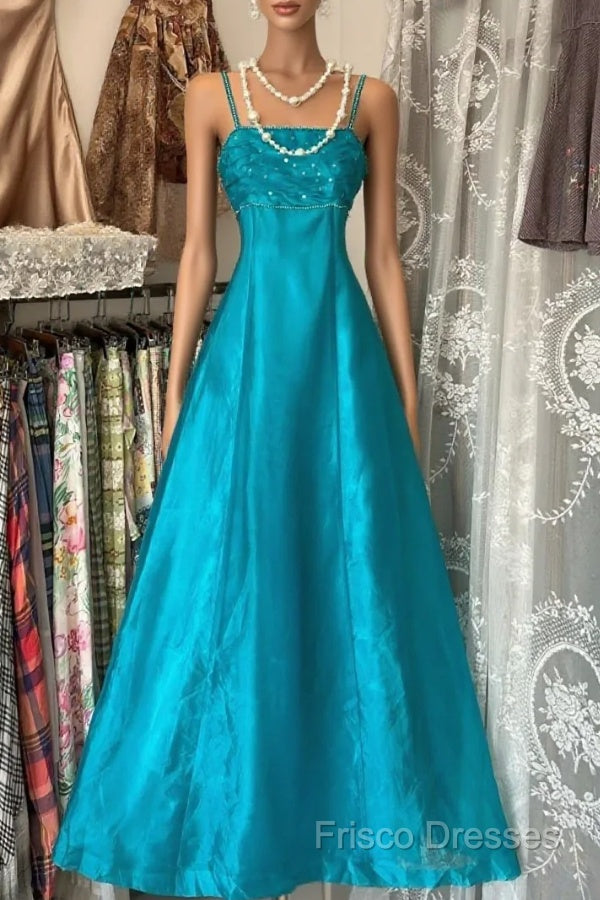 Vintage Fashion A Line Spaghetti Straps Blue Floor Length Formal Dress Formal Prom Dress Main image