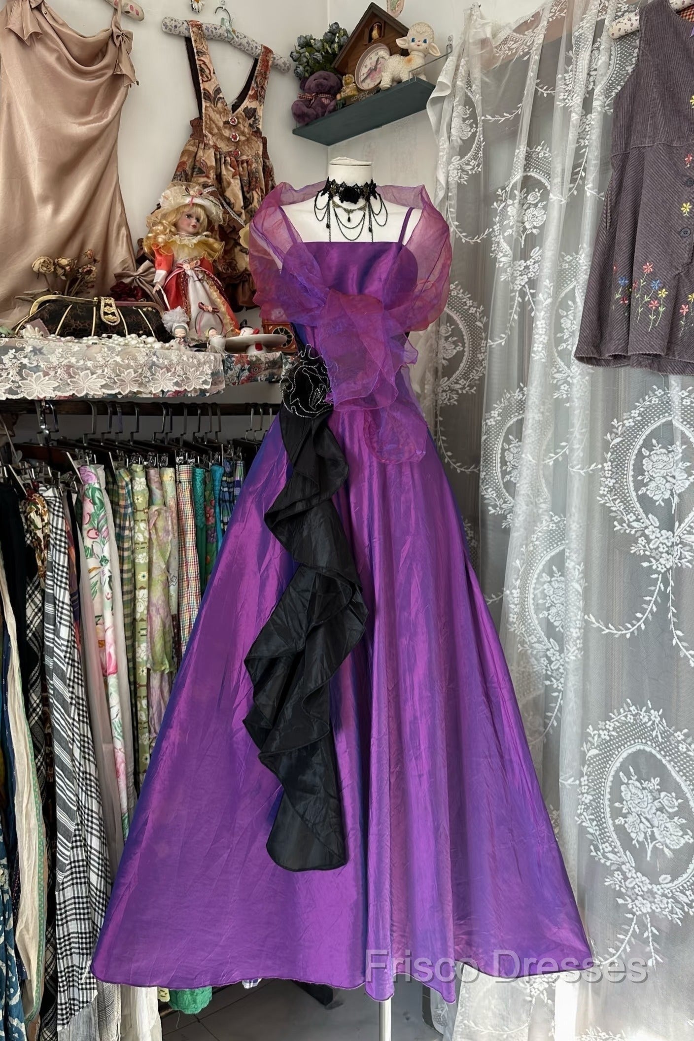 Vintage Fashion A Line Spaghetti Straps Grape Floor Length Formal Dress Formal Prom Dress Secondary image