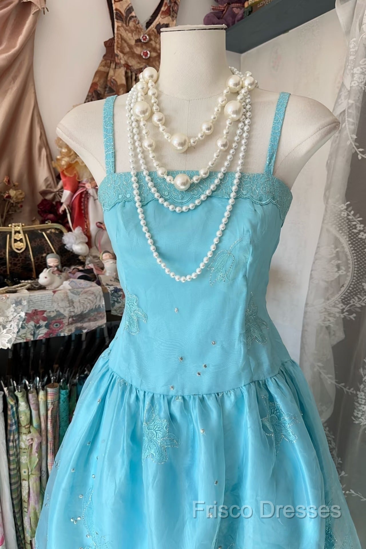 Vintage Fashion A Line Spaghetti Straps Light Blue Floor Length Formal Dress Formal Prom Dress Secondary image