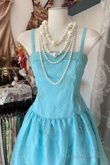 Vintage Fashion A Line Spaghetti Straps Light Blue Floor Length Evening Dress Prom Dresses