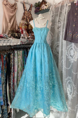 Vintage Fashion A Line Spaghetti Straps Light Blue Floor Length Evening Dress Prom Dresses